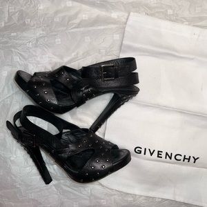 Givenchy Black Studded Sandals High Heels Leather Ankle Strap Peep Toe